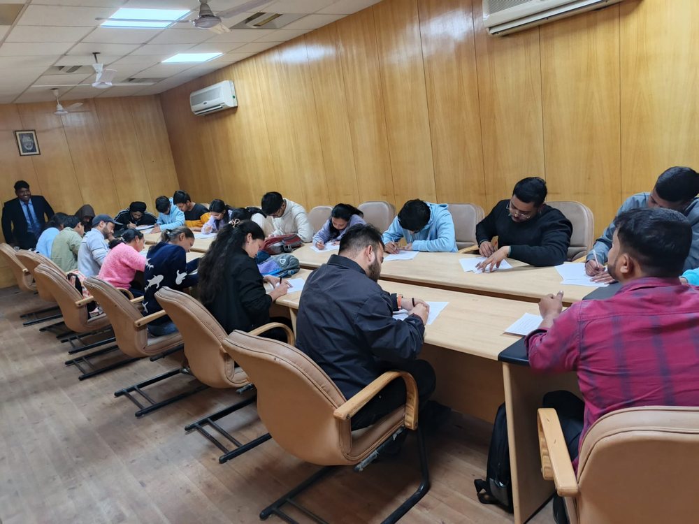 Students appearing for the written examination conducted by the company’s experts panel